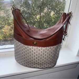 Fossil Brown and Cream Hobo Bag